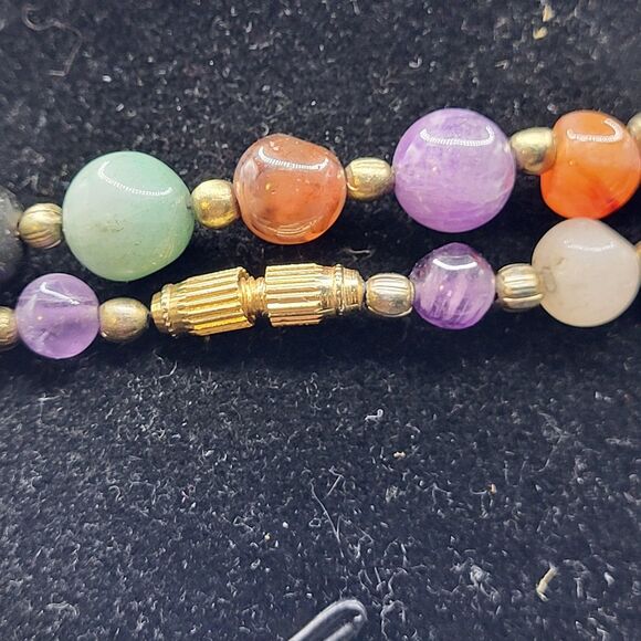 Vintage Gemstone Beaded Necklace LONG 38” screw clasp heavy STUNNING - Picture 3 of 5